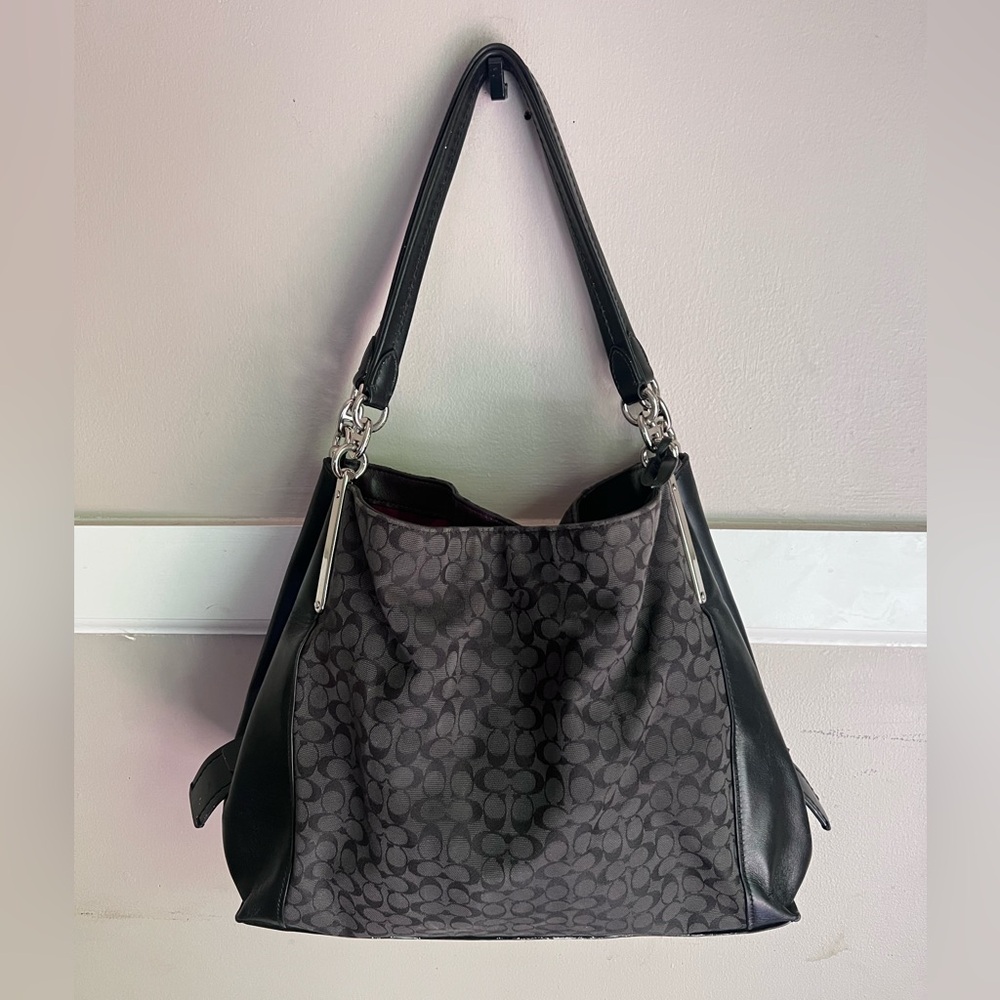 COACH Signature Jacquard Dalton 31 Black Silver Luxury Designer Shoulder Bag - Picture 2 of 4